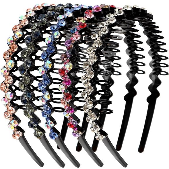 Women Headbands Plastic Crystal Rhinestone Non Slip Wavy Hair Accessories